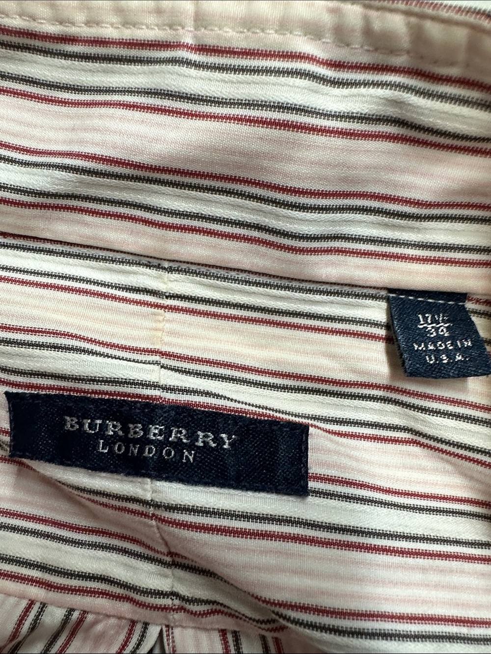 Burberry Striped Button-Up Shirt in Cream, Red & Black